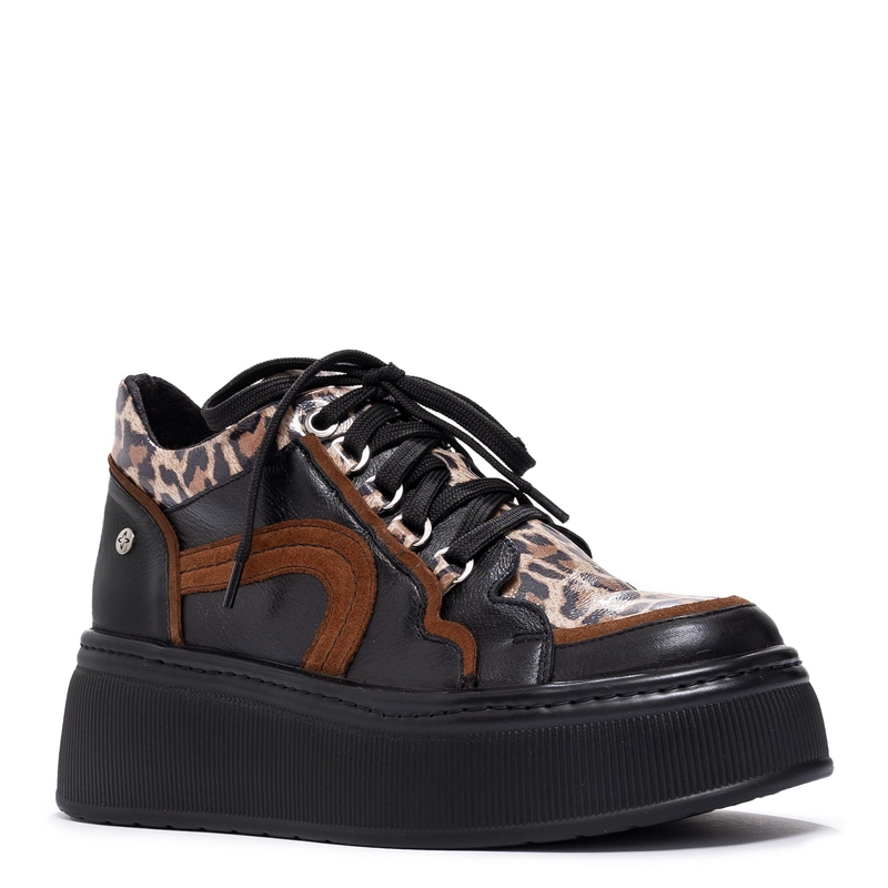 Maciejka Leather Platform Sneakers Animal Print Black 07078-01/00-8