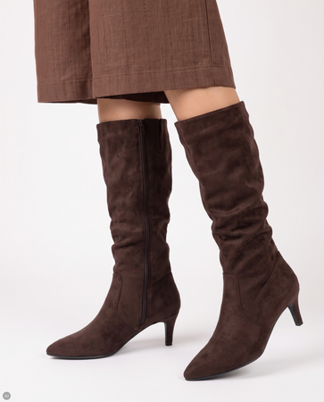 Sergio Leone Elegant Suede Pointed Toe Knee-High Stiletto Boots Brown KZ-28