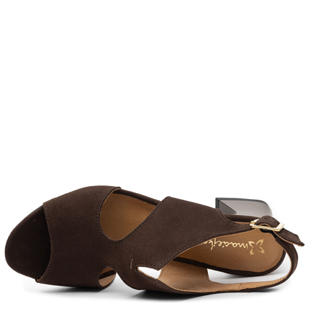 Maciejka Suede Leather Cut-Out Sandals Block Heel Brown 06566-02/00-5