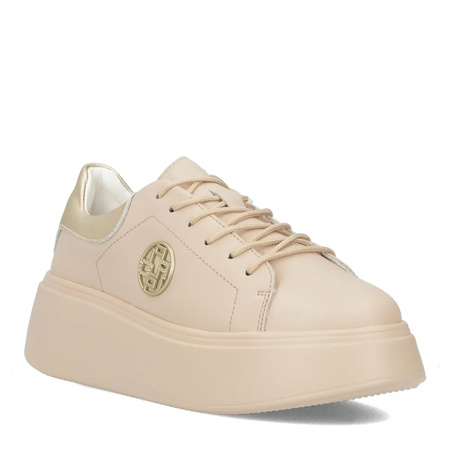 Filippo Skórzane Sneakersy Platformowe Półbuty Złota Wstawka Beżowe DP6058/25 BE
