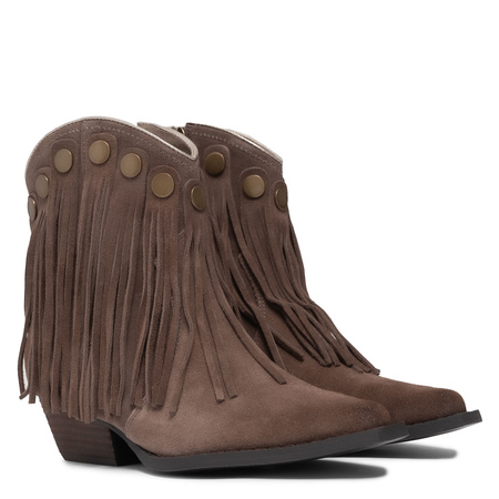 Artiker Fringe Cowboy Ankle Boots Pointed-Toe Brown 57C01136