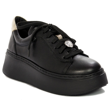 Maciejka Czarne Skórzane Sneakersy Damskie na Grubej Platformie Sznurowane 06191-01/00-8