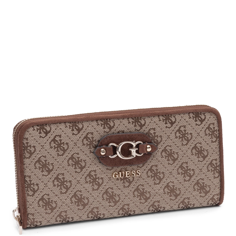 Guess Elegancki Zapinany Na Zamek Portfel Damski Z Paskiem Beżowy SWJG2313146-BROWN