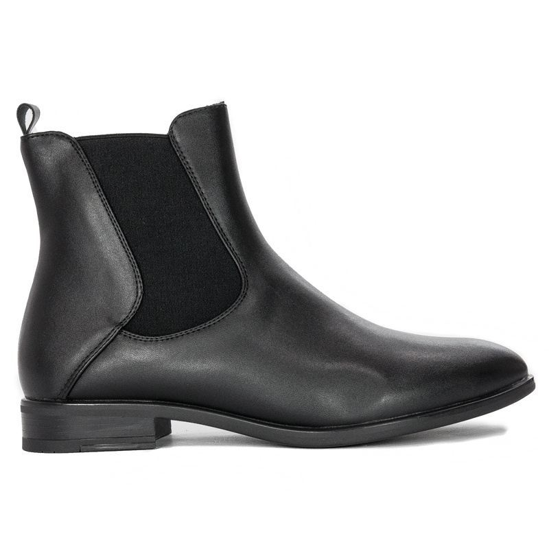 Boccato Luksusowe Botki Damskie Skórzane Ze Złotą Ozdobą Czarne 3200-BLACK-GOLD (15610)