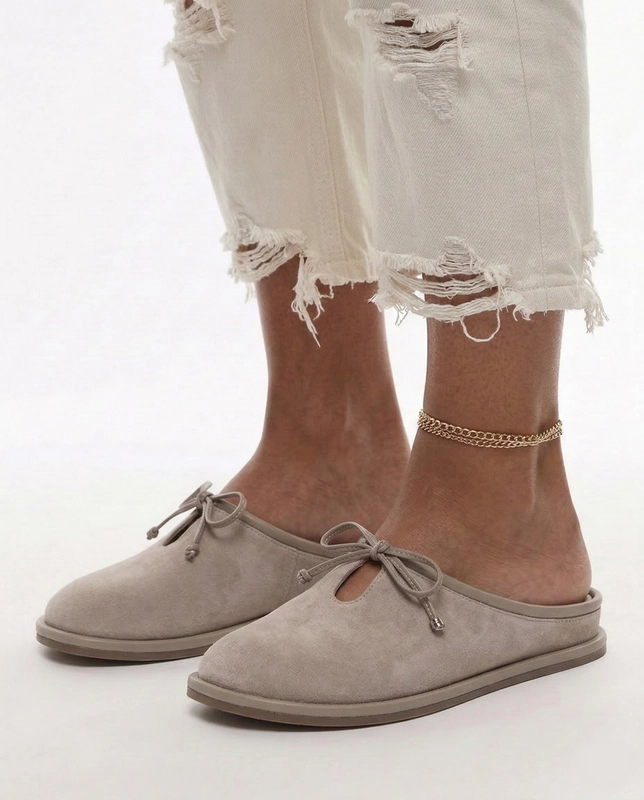 Maciejka Leather Suede House Slippers Closed Toe Flat Sole Beige K7514-22/00-1