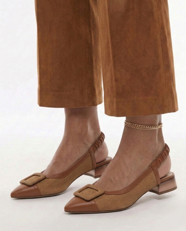 Maciejka Leather Slingback Low-Heel Pumps Brown K7466-29/00-1