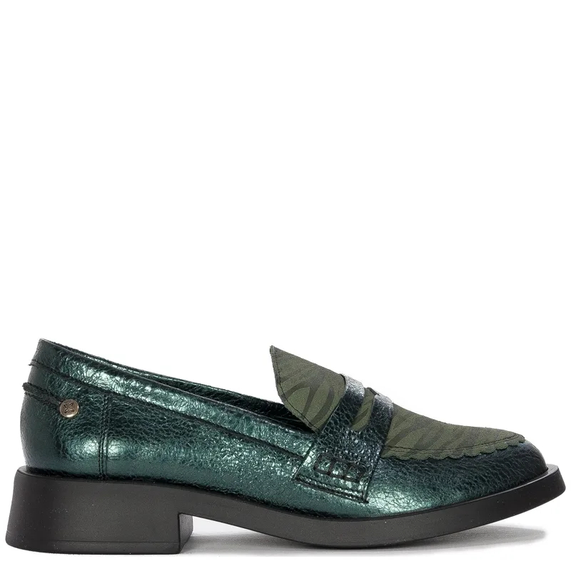Maciejka Metallic Leather Loafers Low Heel Green 06250-09/00-1