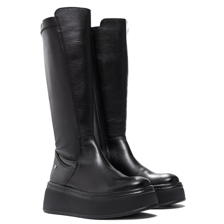 Maciejka Skórzane Kozaki Na Platformie Czarne 07111-01/00-8
