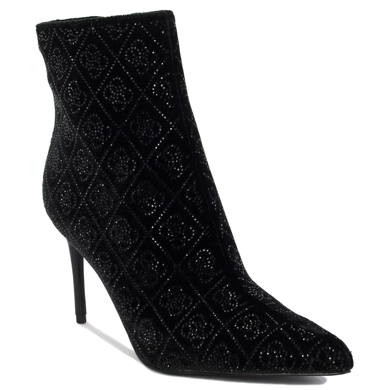 Guess welurowe botki na szpilce szpiczasty nosek czarne FL8HNFAB10 BLACK