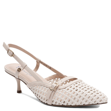 Maciejka Skórzane Plecione Czółenka Slingback na Niskiej Szpilce Beżowe K7446-22/00-1