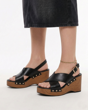 Tamaris Leather Wedge Sandals With Studs Black 1-28374-46001BLK