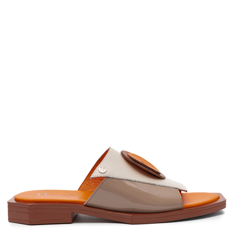Maciejka Leather Slides Geometric Accent Mules Flat Sole Beige-Orange K7479-18/00-1