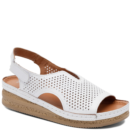 Maciejka Comfortable Openwork Women's Wedge Sandals White L4494-11/00-1