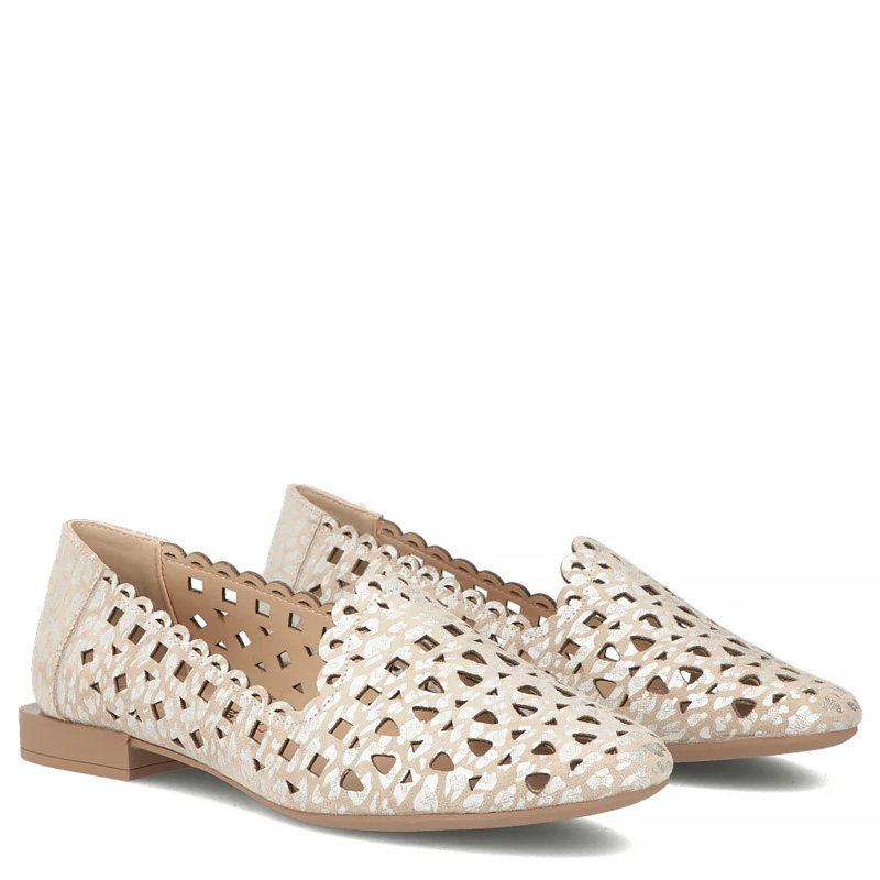 Filippo Leather Openwork Shoes Metallic Beige DP7710-26-BE