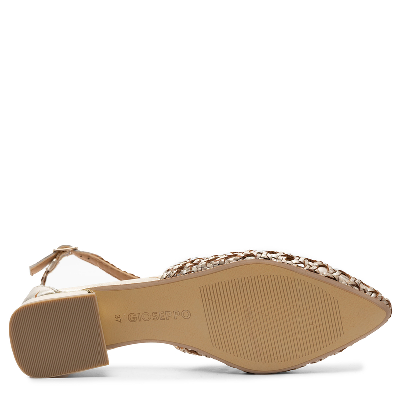Gioseppo Woven Leather Low-Heel Pumps Cross-Strap Gold 75560-PLATINUM