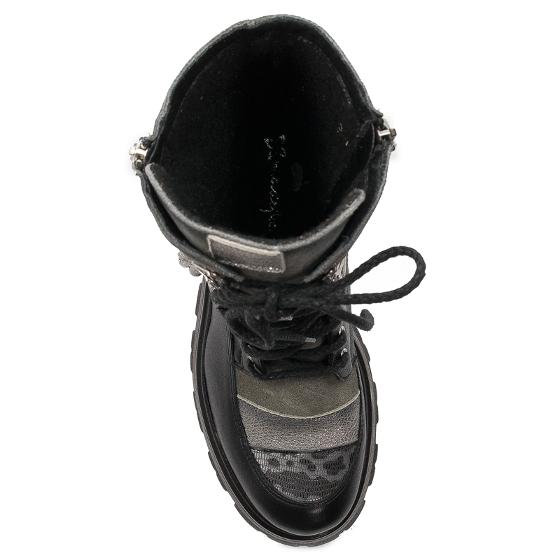 Maciejka Black + Grey Women's Lace-Up Boots