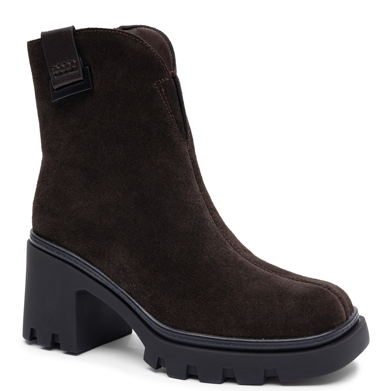 T.Sokolski Suede Women's Block Heel Ankle Boots on Lug Sole Dark Brown SH-Z26-428