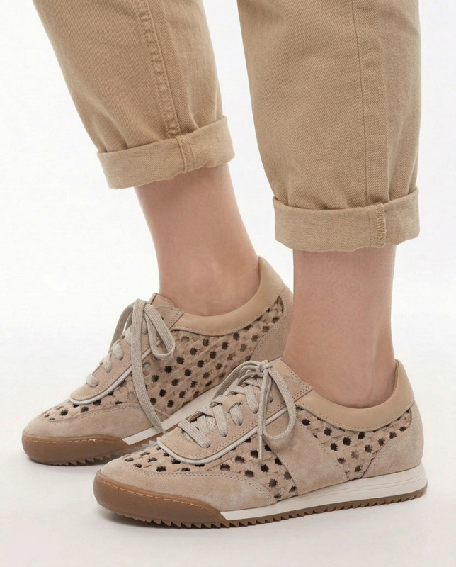 Maciejka Skórzane Ażurowe Sneakersy na Płaskiej Podeszwie Beżowe 07321-04/00-1