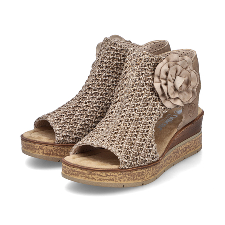 Rieker 63791-60 Wedge Sandals Openwork Flower Beige 63791-60