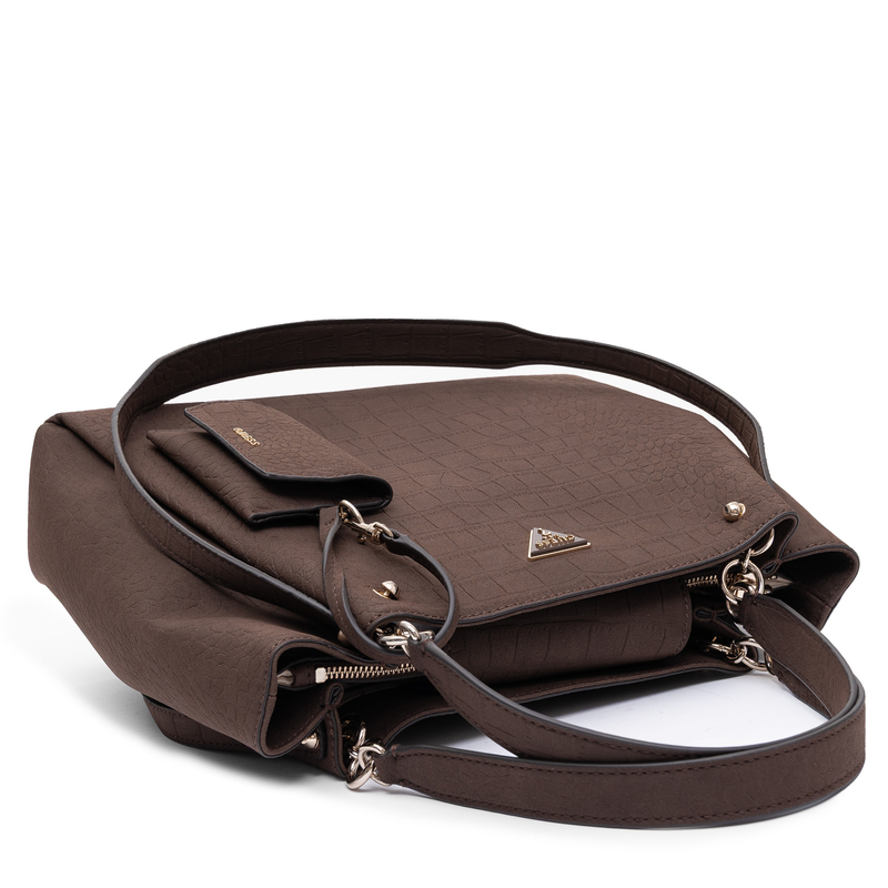 Guess Lorella Women's Classic Shoulder Bag Croco Embossed Brown HWCG2306230-ESP