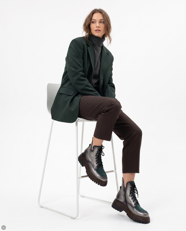 Maciejka Leather Lace-Up Ankle Boots on Platform Silver-Green 07110-09-00-8
