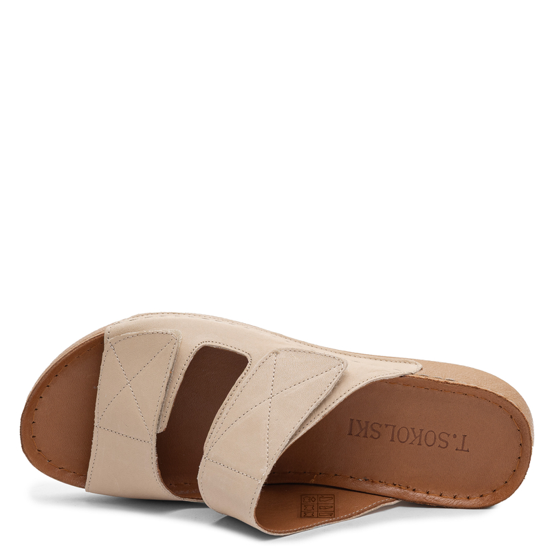 T.Sokolski Leather Velcro Slides Beige MET-350-3738