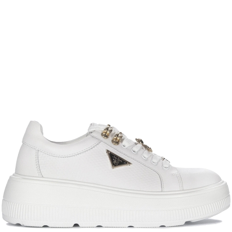 Filippo Sneakersy damskie skórzane na platformie białe