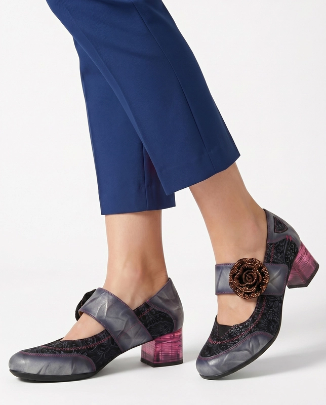 Maciejka Leather Decorative Flower Pumps Transparent Block Heel Multicolored 06875-03/00-1