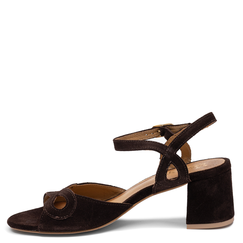 Maciejka Elegant Suede Block Heel Sandals Cut-Out Brown 07560-02/00-1