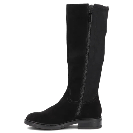 Filippo Suede Leather Stretch Knee High Flat Boots Slim Calf Black DKZ8222-26-BK
