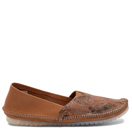 Maciejka Leather Flat Shoes With Snake Pattern Orange 1930W-53/00-0