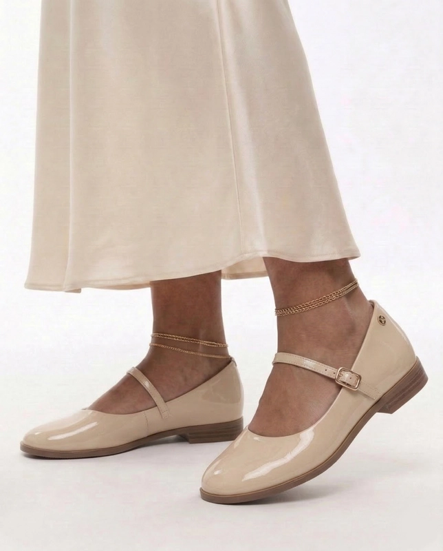 Maciejka Patent Leather Mary Jane Flats Low Heel Beige K7518-04/00-1