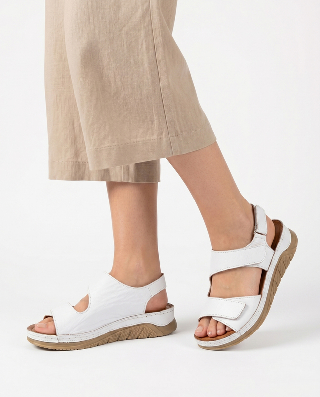 Maciejka White Leather Platform Sandals L4495-11/00-1