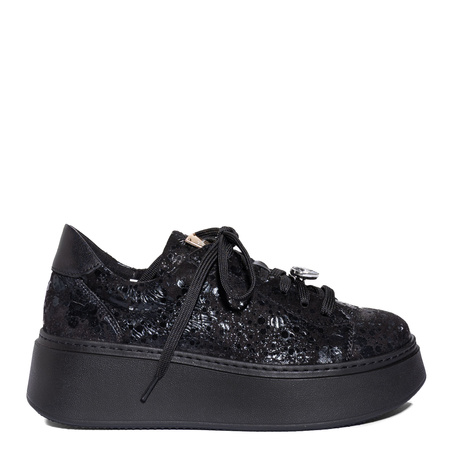Maciejka Leather Platform Sneakers Jeweled Detail Black 6191W-02/00-8