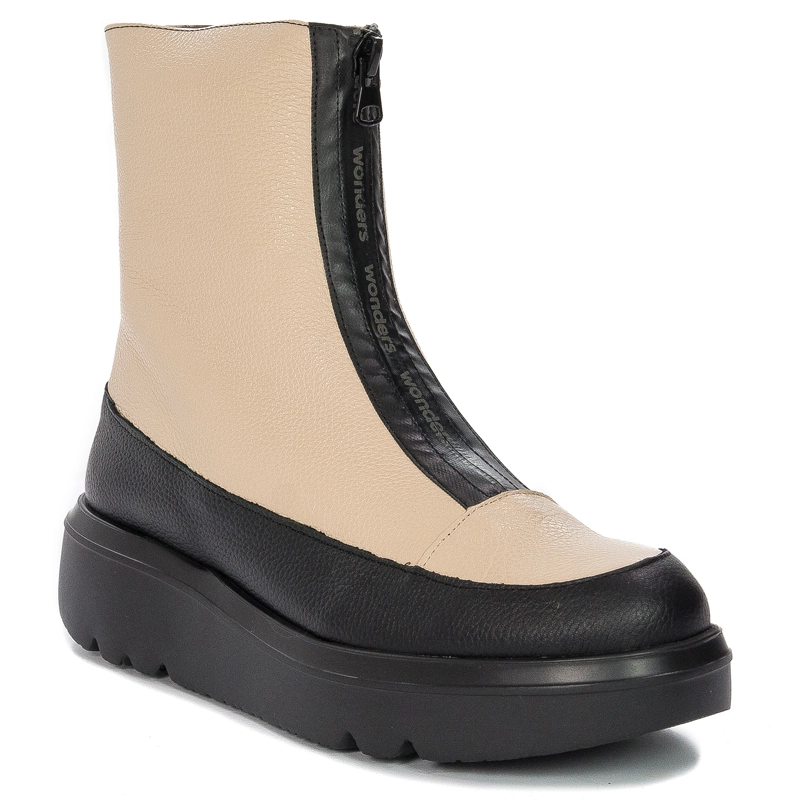 Wonders Botki Damskie Skórzane Na Platformie Wild Negro Cream