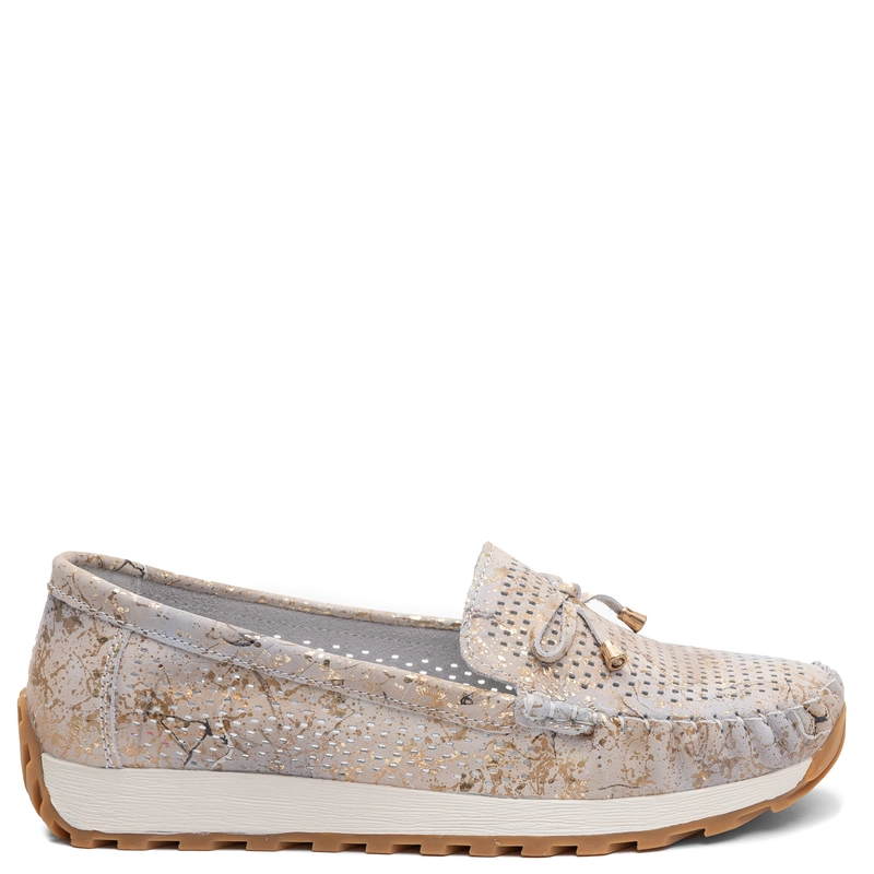 Artiker Leather Perforated Lightweight Loafers Beige Gold 58C0130