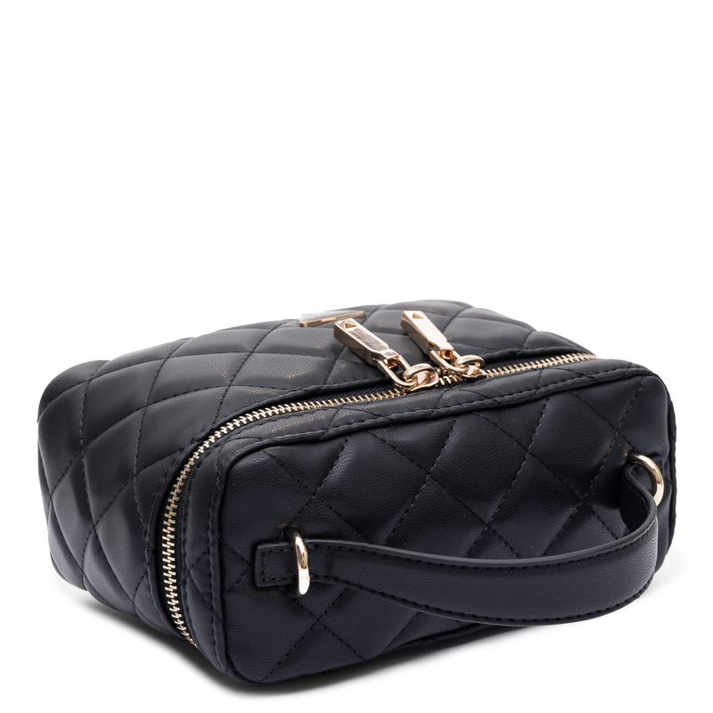 Guess Elegancka Pikowana Torebka Kuferek Na Łańcuszku Czarna HWQG2456770-BLACK