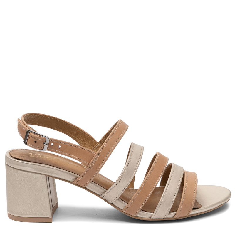 Maciejka Elegant Leather Block Heel Sandals Beige Gold 07579-25/00-1