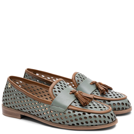 Maciejka Leather Openwork Flat Shoes Olive HJ760-24/00-1