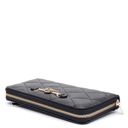 Guess Elegancki Zapinany Na Zamek Portfel Damski Z Paskiem Czarny SWQG2241146-BLACK