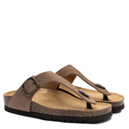 Scholl Adapta Women's Leather Flip-flops Orthopedic Brown F00740-1062