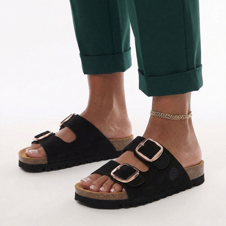 Dr. Brinkmann Bonillo Leather Slides Anatomical Black 700809-01-BONILLO