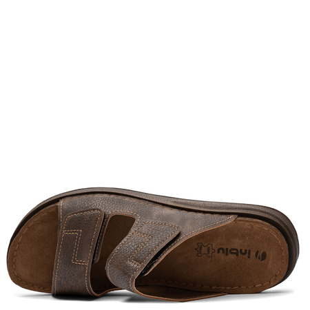 Inblu Comfortable Adjustable Men's Slides with Velcro Straps Brown VE000007-BROWN