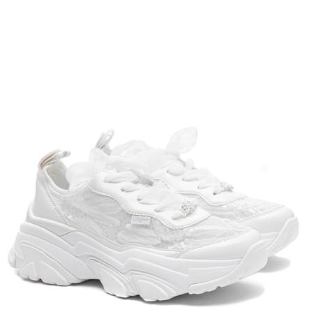 Buffalo Sneakersy na Platformie Białe z Koronką i Cekinami 1636728-WHT