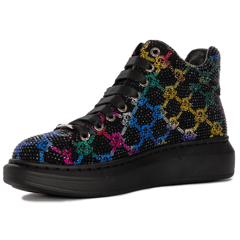 GOE Women's warm leather Glossy black and multicolor boots
