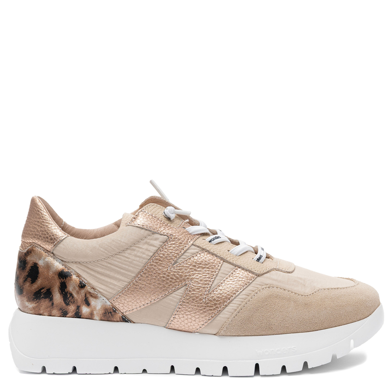 Wonders Leather Platform Sneakers Women Low-Top Beige-Rose Gold A-24100-BEIG-RAME