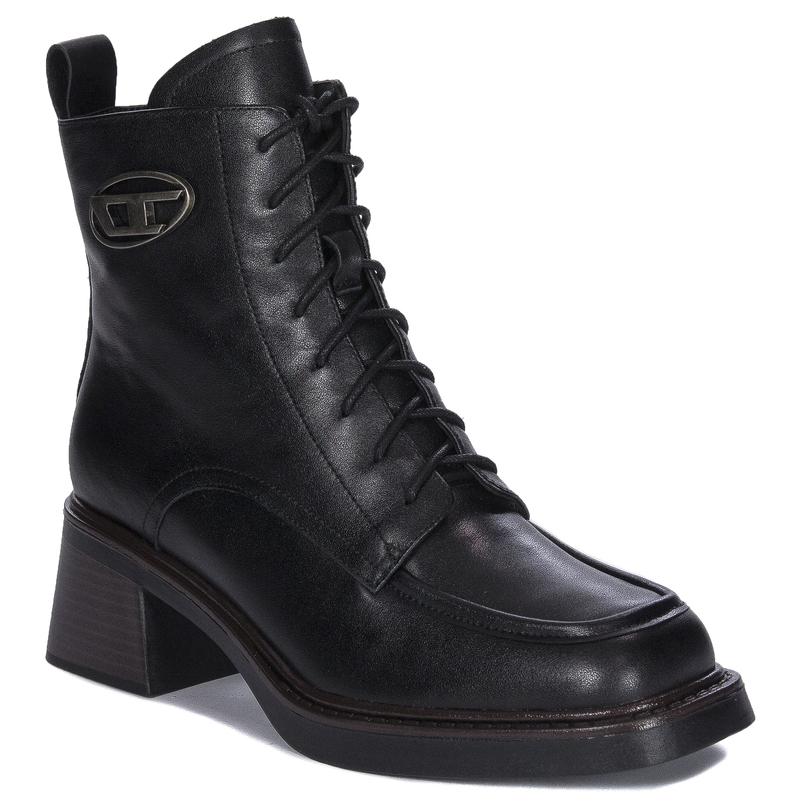 Maciejka Eleganckie Sznurowane Botki Na Klocku Czarne N3112-01/00-8
