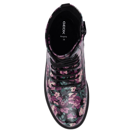 Geox Lace-Up Floral Ankle Boots With Zipper Black/Pink J049QD-00004