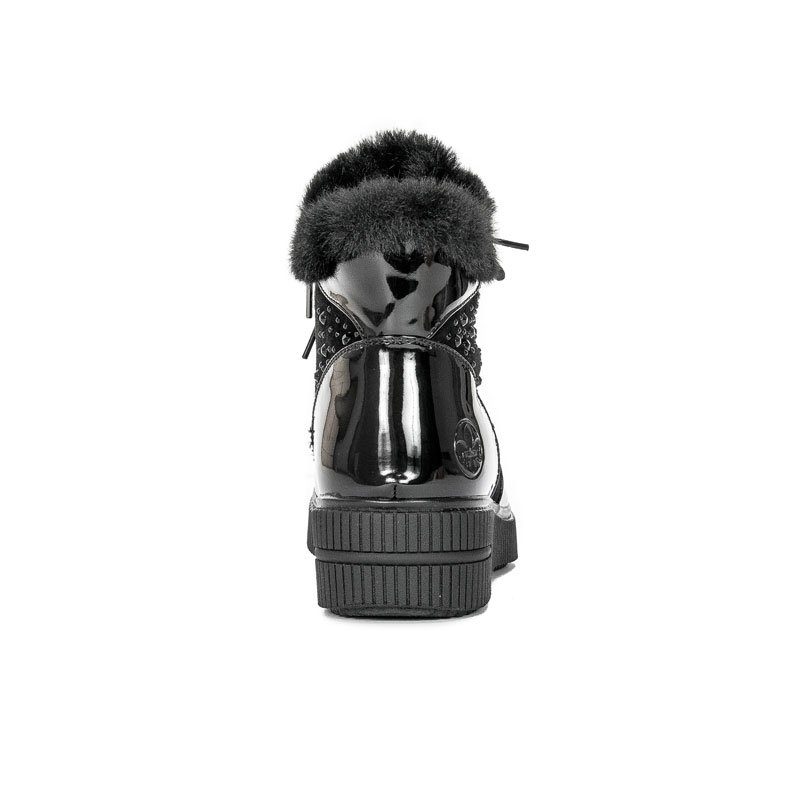 Botki Rieker 93312-00 Black ocieplane na platformie Czarne