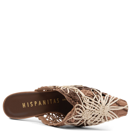 Hispanitas Woven Heeled Mules Floral Cutouts Brown HV264800-NATURALE